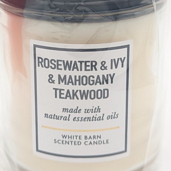 NWT Bath & Body Works Rosewater Ivy Mahogany Teakwood Candle White Barn Oil - Picture 3 of 4
